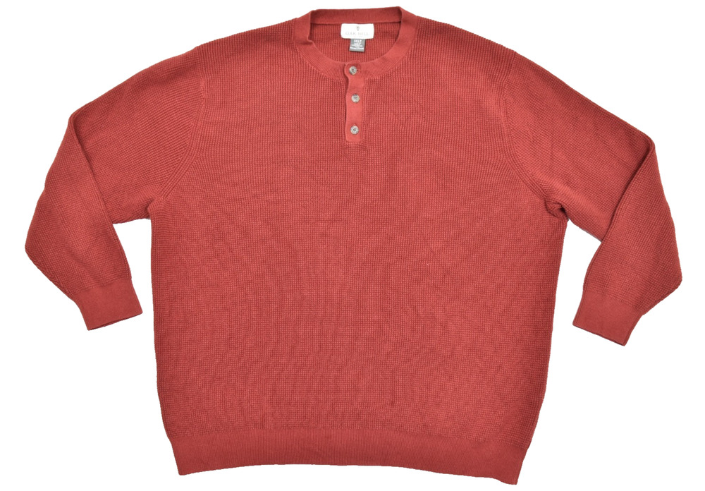 Oak Hill Men's 3XLT Red Waffle Knit Cotton Pullover Henley Sweater Big & Tall